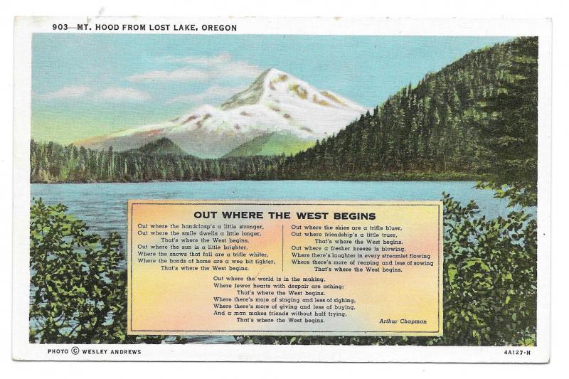 Oregon Mt Hood Lost Lake Western Poet Arthur Chapman Vintage Postcard