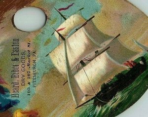 Heard Biber & Easton Die Cut Paint Palette Sailboat Victorian Trade Card PGH PA 
