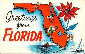 Vtg 1950s Greetings from Florida FL Large Letter State Unused Postcard