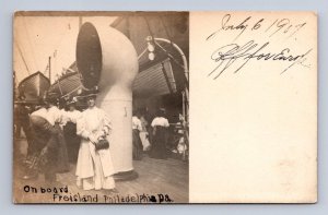 RPPC ON BOARD FRIESLAND SHIP PHILADELPHIA PA WOMAN HAT REAL PHOTO POSTCARD 1907