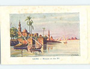 Old Postcard MOSQUE ON NILE RIVER - ISLAM MUSLIM ISLAMIC Cairo Egypt F5636