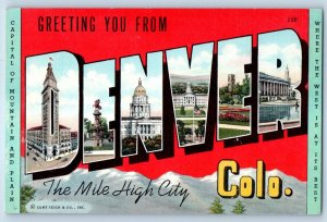 1940 Denver Colorado CO Vintage Postcard Greetings Big Letters Mile High City