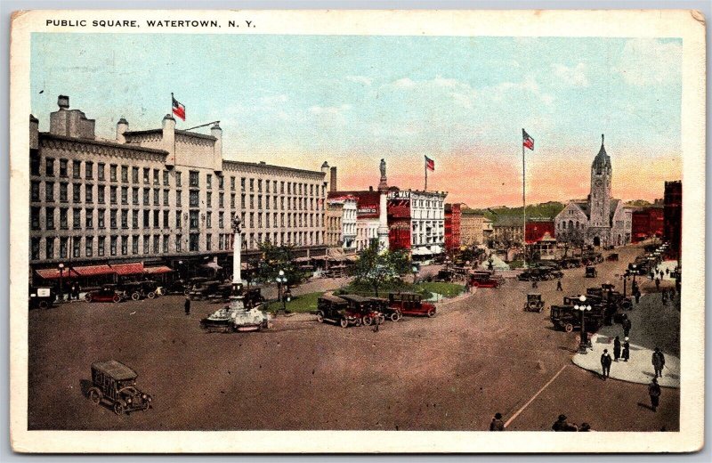 Postcard Watertown New York c1927 Public Square Jefferson County