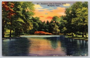 Memphis Tennessee~View Of Rainbow Lake In Overton Park~Vintage Linen Postcard