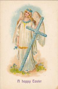 Happy Easter Angel With Blue Halo And Cross