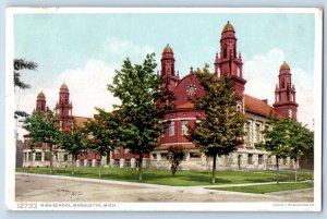 Marquette Michigan MI Postcard High School Building Exterior View 1920 Vintage