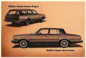 Vintage Postcard Malibu Classic Station Wagon And Malibu Classic Sport Sedan Car