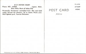 Lapeer, MI Michigan  M 21 MOTOR COURT  Roadside Motel~Cabins  ca1950's Postcard