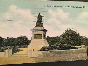 Postcard 1912 View of Early Settler Monument , Lincoln Park, Chicago, IL.   T5