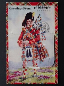 Scotland DUMFRIES Scotts Piper PULL-OUT NOVELTY by Valentine c1950's Postcard