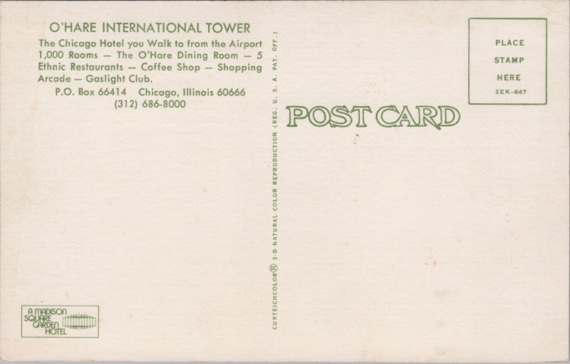 USA O'Hare International Tower Chicago Illinois Chrome Postcard C028