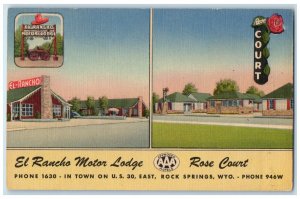 c1940 El Rancho Motor Lodge Rose Court Town Motel Rock Springs Wyoming Postcard