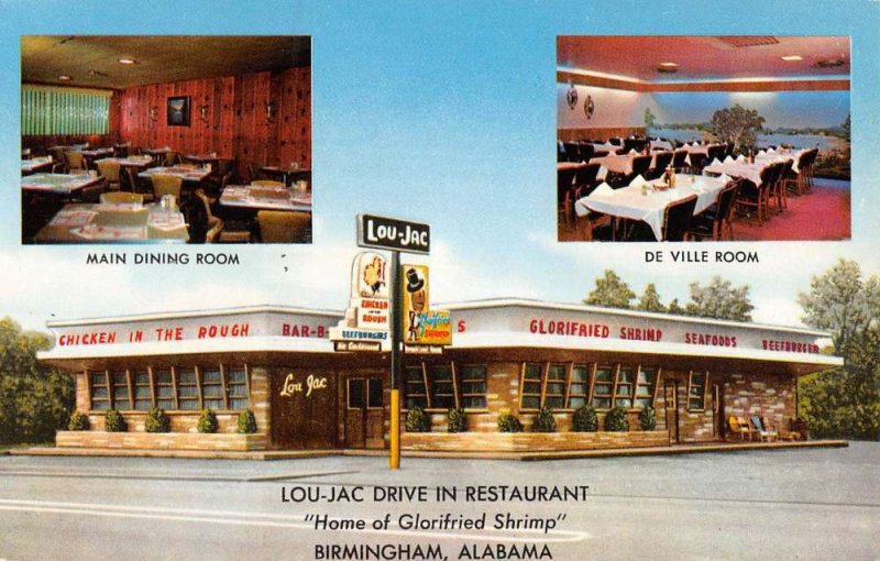 Birmingham Alabama Lou Jac Drive In Restaurant Antique Postcard KK2012