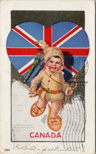 Canada Patriotic Boy Snowshoe Cupid England Flag c1906 Ullman Postcard E79