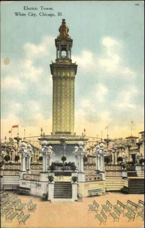 White City Chicago IL Electric Tower c1910 Postcard