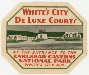 c1920s-30s White's City De Luxe Courts Hotel Carlsbad Caverns Poster Stamp F224