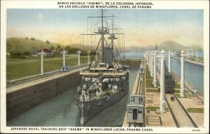 Miraflores Locks Panama Canal Japanese Naval Training Ship Vintage Postcard