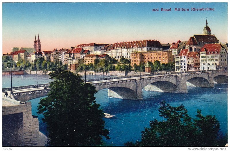 Bridge, Basel Mittlere Rheinbrucke, BASEL, Switzerland, 1900-1910s