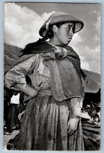 Pisac Cusco Peru Postcard A local Indian Girl c1950's Vintage RPPC Photo