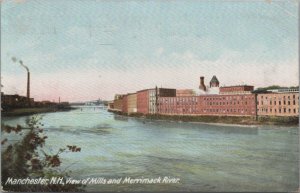 Postcard View of Mills and Merrimack River Manchester NH