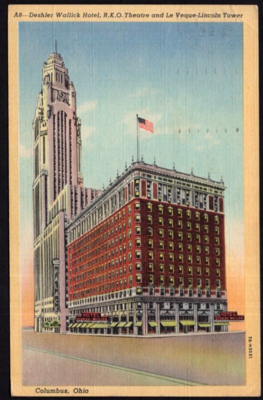 Ohio COLUMBUS Deshler Wallick Hotel R.K.O. Theatre Le Veque- Lincoln Tower LINEN