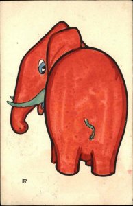 Hand Painted? Cute Red Elephant Clifton c1910 Postcard