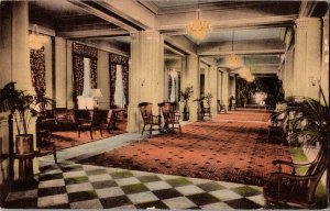 Lobby of Hotel Chamberlin Old Point Comfort VA Hand Colored Vintage Postcard P53