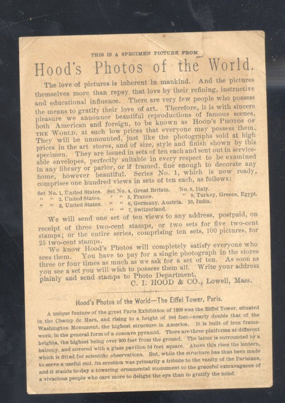 HOOD'S PHOTOS OF THE WORLD PARIS FRANCE THE EIFFEL TOWER LOWELL MASS ADVERTISING