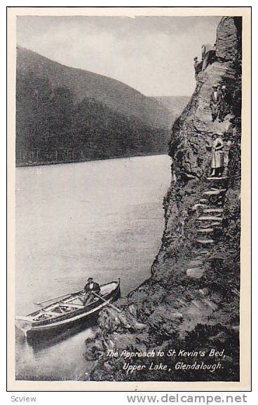 Man On A Boat, The Approach St. Kevin's Bed, Upper Lake, Glendalough (Wicklow...