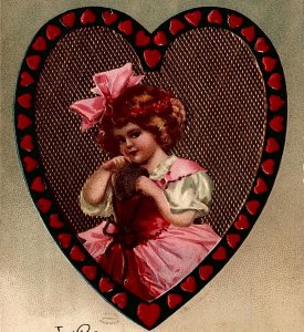 c1910 VALENTINE WITH LOVE AND DEVOTION VICTORIAN GIRL EMBOSSED POSTCARD 26-239