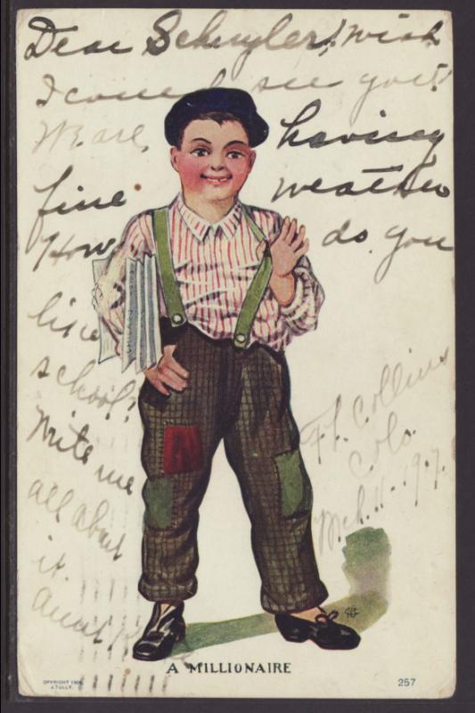 A Millionaire,Boy Holding Newspaper Postcard