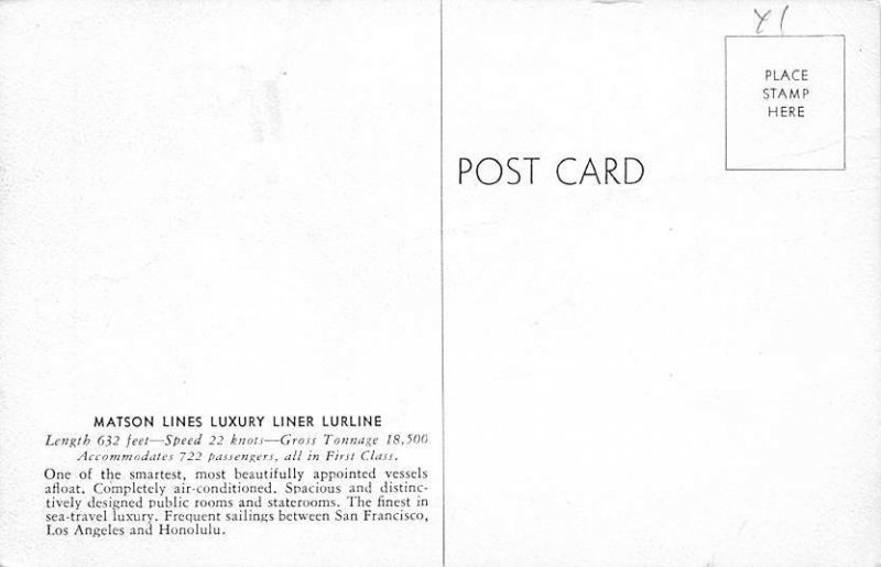 SS Lurline Matson Lines Ship 