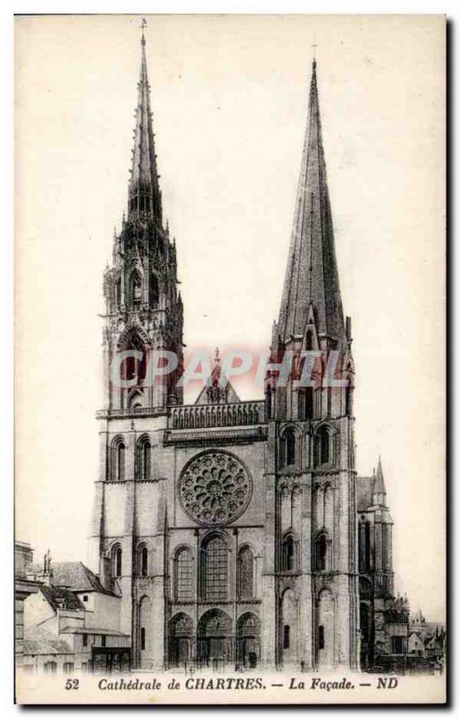 Old Postcard Cathedral of Chartres The front