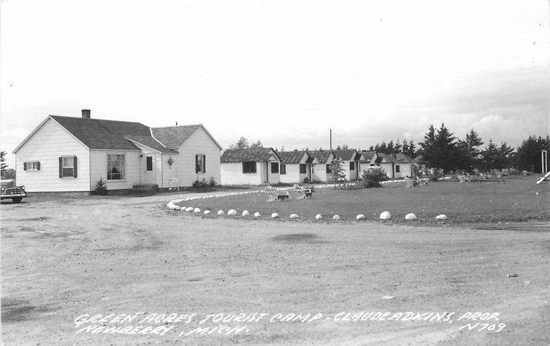 Adkins Green Acres Tourist Camp 1940s Newberry Michigan RPPC real photo 10975