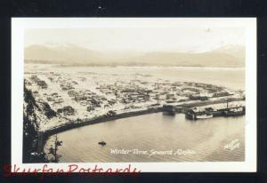 RPPC SEWARD ALASKA WINTER SNOW BIRDSEYE VIEW VINTAGE REAL PHOTO POSTCARD