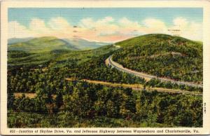 Junction Skyline Drive, VA and Jefferson Hwy, c1940 Vintage Postcard I02