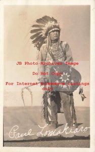 Native American Indian, RPPC, Paul Lomakiaro in Costume, Photo