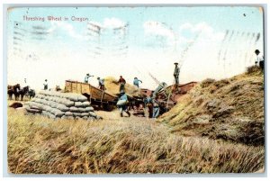 1908 Farming Threshing Wheat Exterior View Portland Oregon OR Vintage Postcard