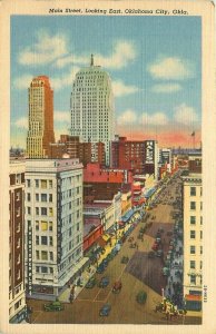 Oklahoma City, Main Street Looking East Vintage Linen Postcard