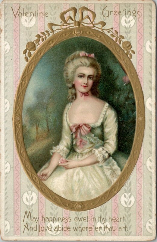 Valentine Portrait Lovely Lady Tuck Floral Massives Series 11 c1910 Postcard U18