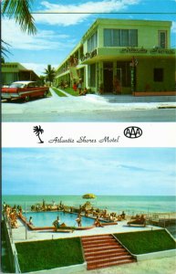 Postcard FL Key West Atlantic Shores Motel Swimming Pool Classic Car 1960s S42