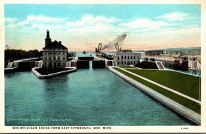 Michigan Soo The Soo Locks From East Approach Curteich