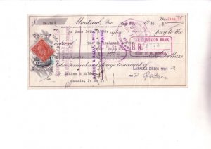 Dominion Bank Cheque with Stamps Montreal 1935, Check