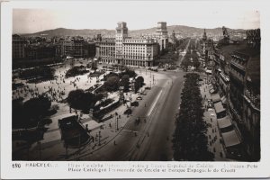 Spain Barcelona Plaza Catalunya Paseo de Gracia y Banco Espanol RPPC C104