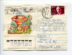 413047 BELARUS to RUSSIA 1993 Usova mushroom real posted registered Grodno COVER