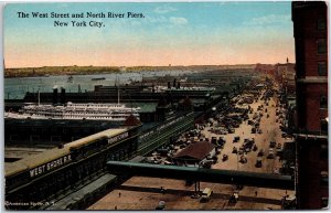 VINTAGE POSTCARD THE WEST STREET AND NORTH RIVER PIERS AT NEW YORK CITY c. 1910