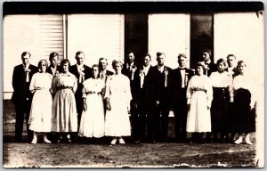 Group Photo Girls in White Long Dress and Boys in Black Suit Postcard