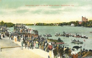 Illinois Rockford Boat Club Rock River Knox Postcard 22-5569