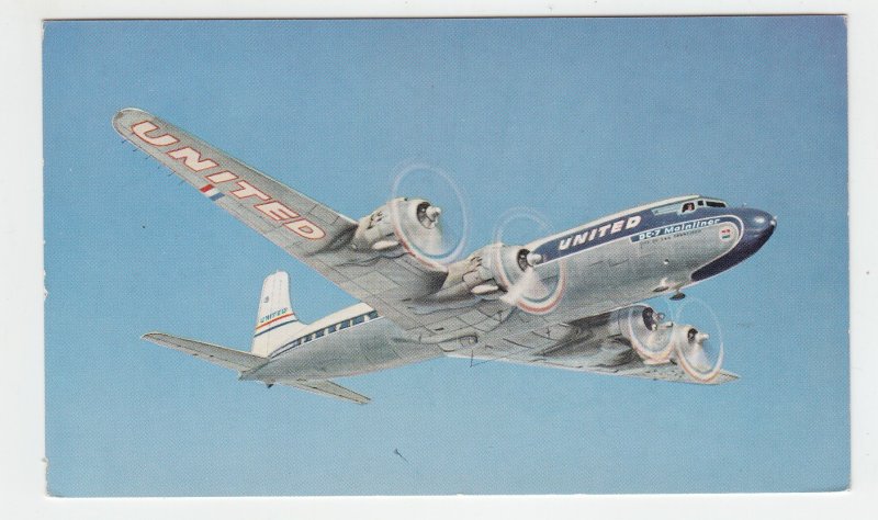 P2134, vintage postcard united airlines great new DC-7 mainliner airplane