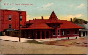 Postcard M.K. & T. Railroad Depot Station in Columbia, Missouri